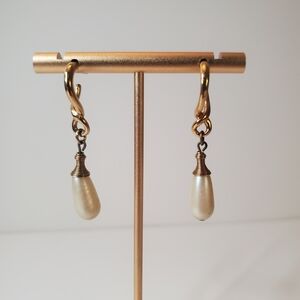 Elegant Gold and Cream Drop Earrings